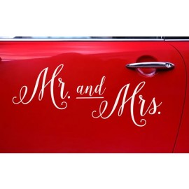 Naklejka ślubna na samochód - Mr. and Mrs.
