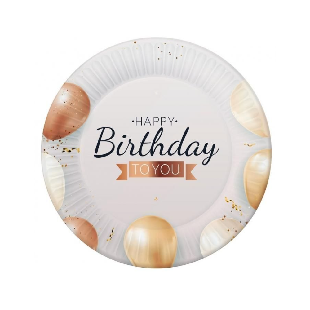 Talerzyki papierowe Happy Birthday, 18 cm