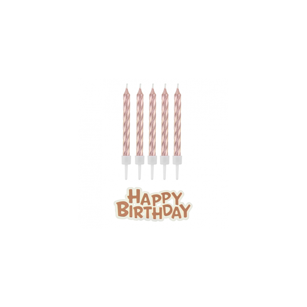 Świeczki urodzinowe Happy Birthday, różowo-złote, 16 szt.
