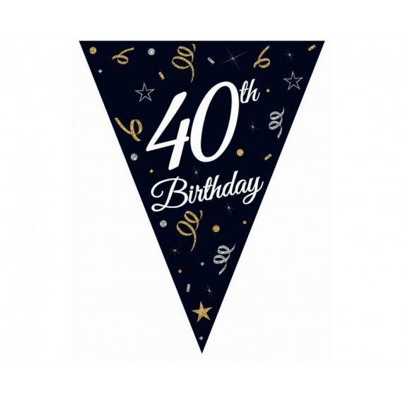 Girlanda papierowa z flagami "40", 28x270 cm