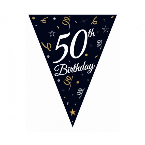 Girlanda papierowa z flagami "50", 28x270 cm