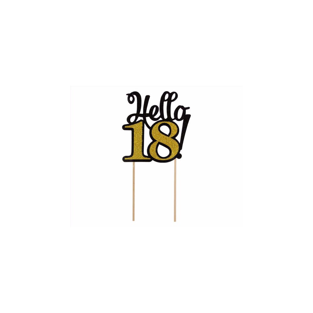 Topper papierowy brokatowy na tort hello 18