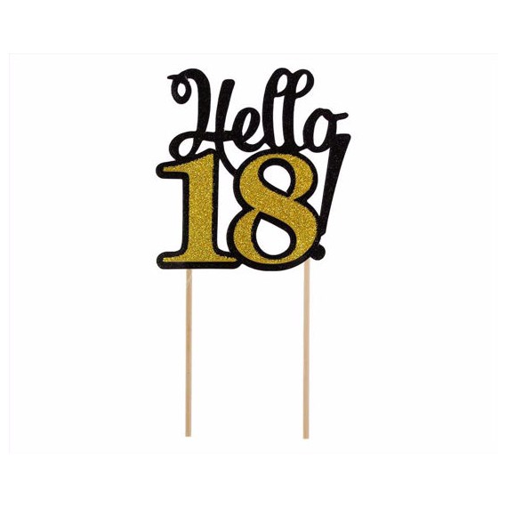 Topper papierowy brokatowy na tort hello 18
