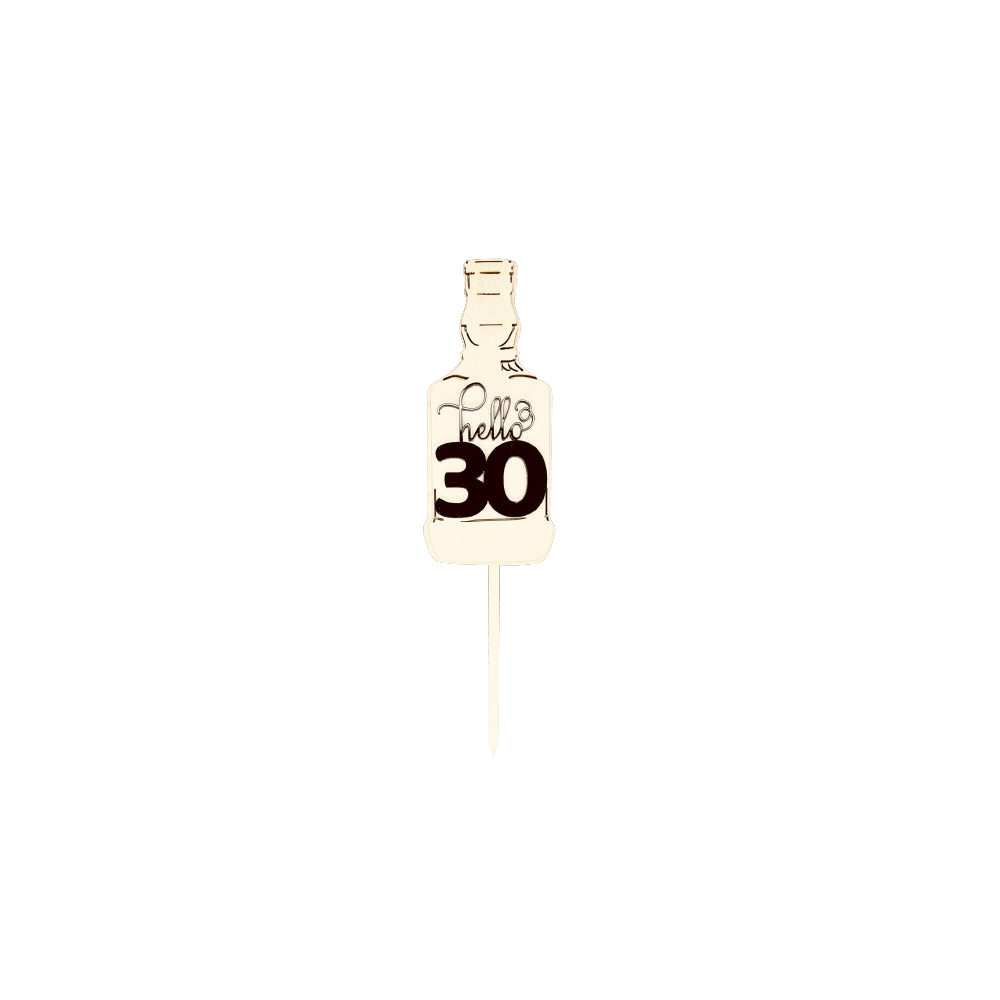 Topper na tort hello 30 whisky - drewniany