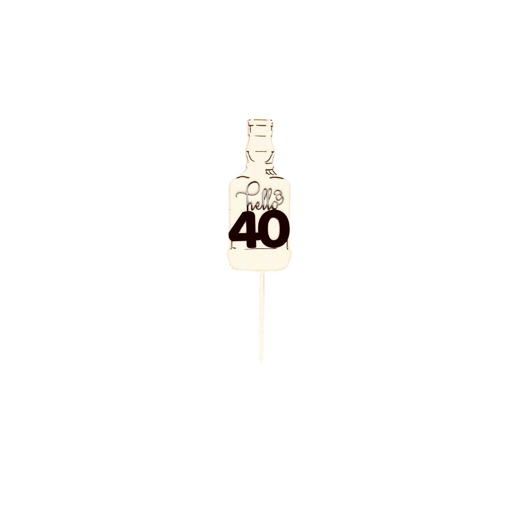 Topper na tort hello 40 whisky - drewniany