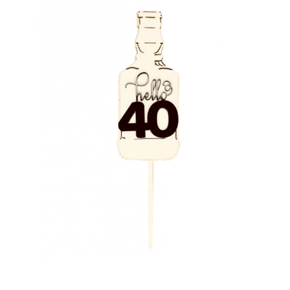 Topper na tort hello 40 whisky - drewniany