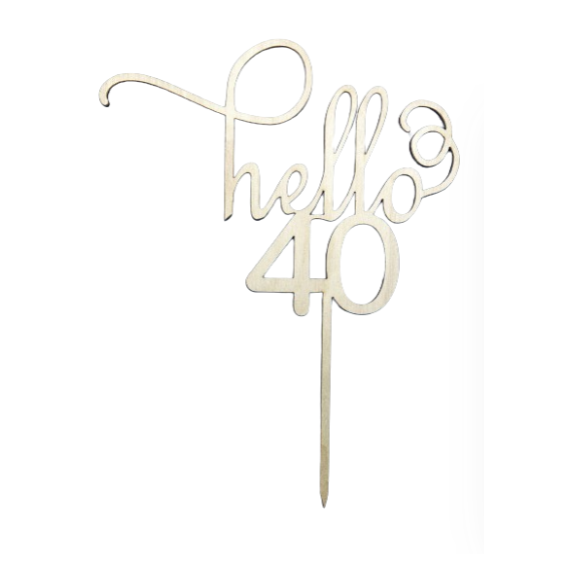 Topper na tort hello 40 - drewniany