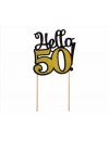 Topper papierowy brokatowy na tort hello 50
