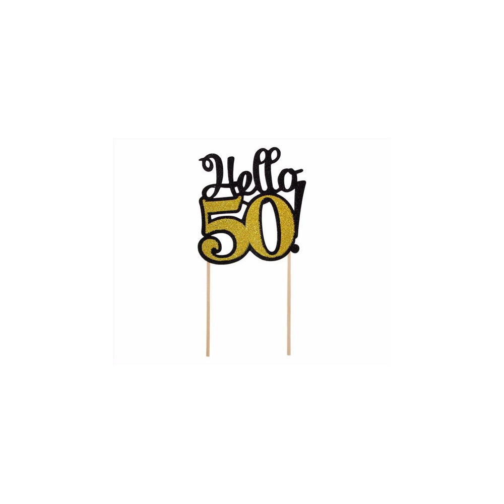 Topper papierowy brokatowy na tort hello 50