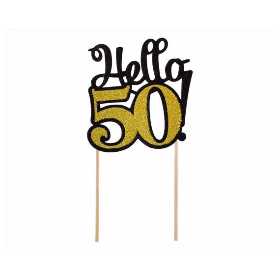 Topper papierowy brokatowy na tort hello 50
