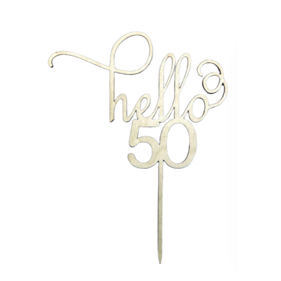 Topper na tort hello 50, drewniany