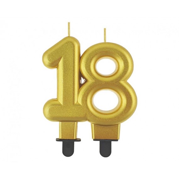 Świeczka cyferka 18, metalik złota