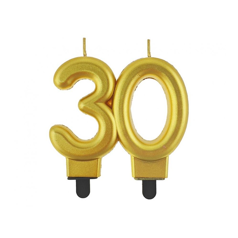 Świeczka cyferka 30, metalik złota
