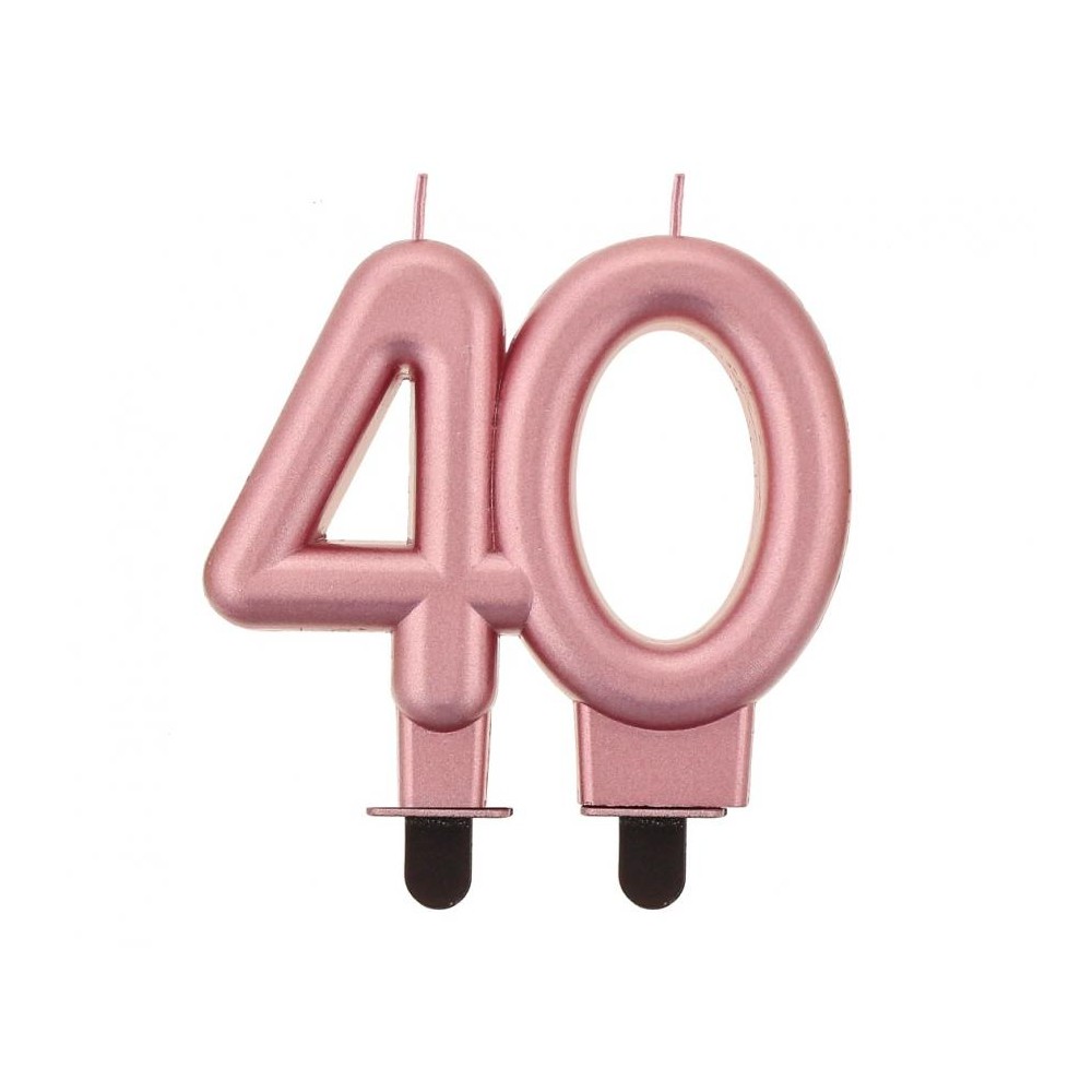 Świeczka cyferka 40, metalik różowo-złota