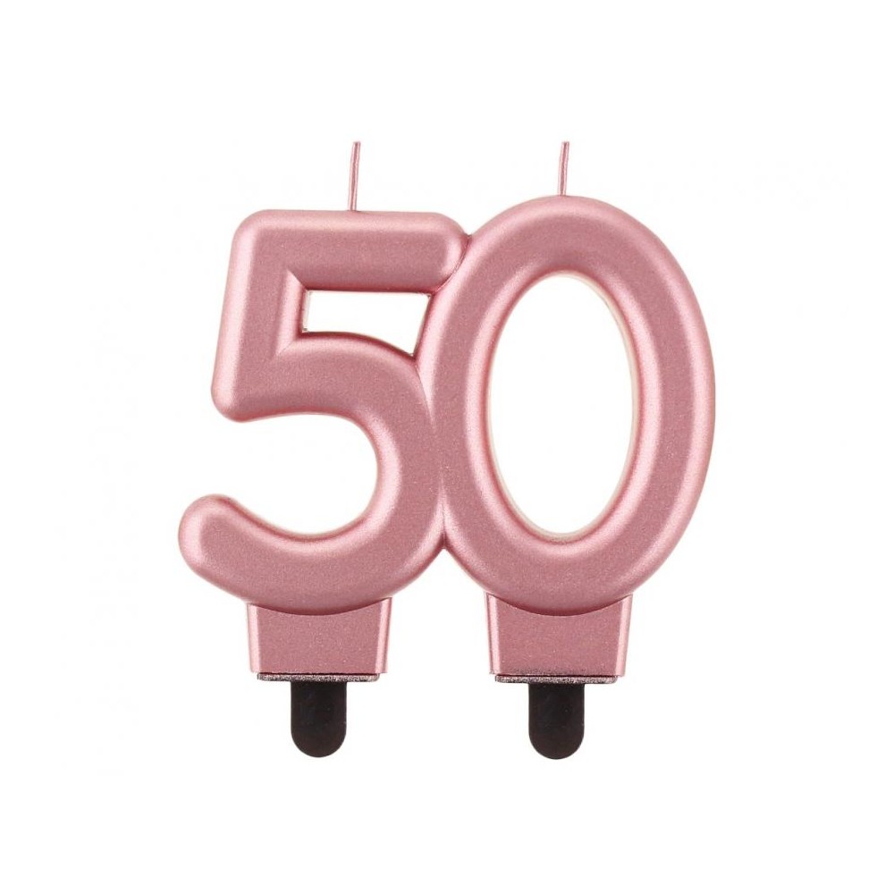 Świeczka cyferka 50, metalik różowo-złota