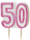 Świeczka cyferka 50, brokatowa różowa