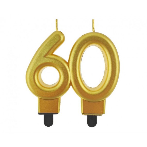 Świeczka cyferka 60, metalik złota