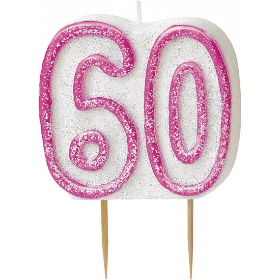 Świeczka cyferka 60, brokatowa różowa