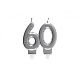 Świeczka cyferka 60, srebrna