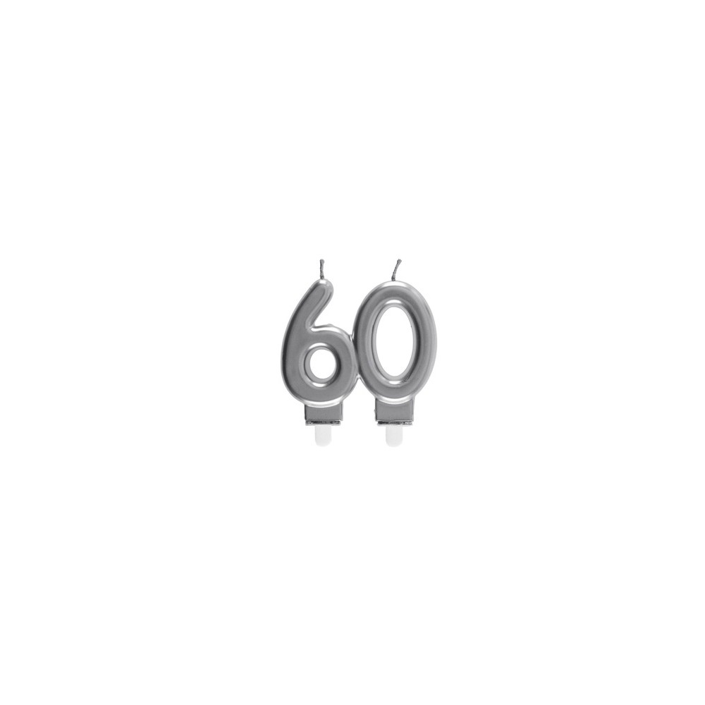Świeczka cyferka 60, srebrna