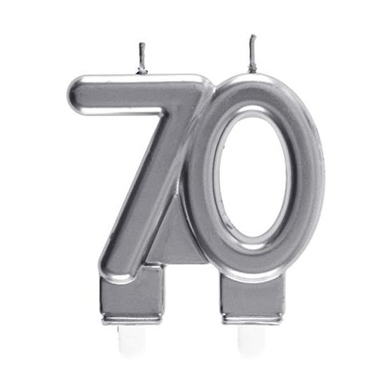 Świeczka cyferka 70, srebrna