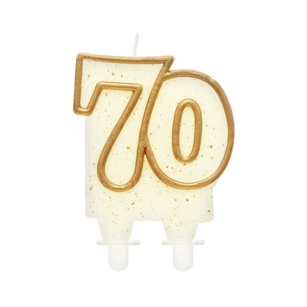 Świeczka cyferka 70, brokatowa złota