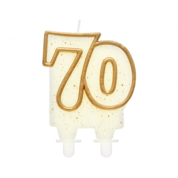 Świeczka cyferka 70, brokatowa złota