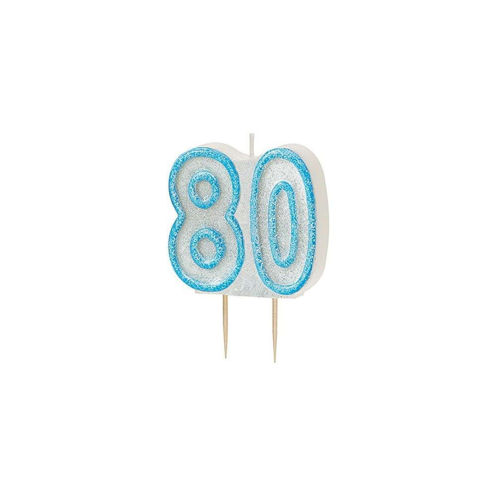 Świeczka cyferka 80, brokatowa niebieska