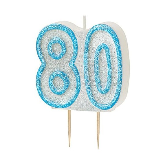 Świeczka cyferka 80, brokatowa niebieska