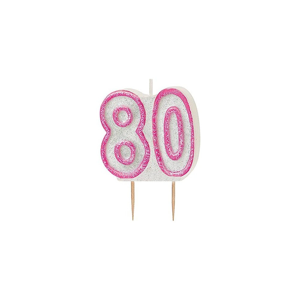 Świeczka cyferka 80, brokatowa różowa