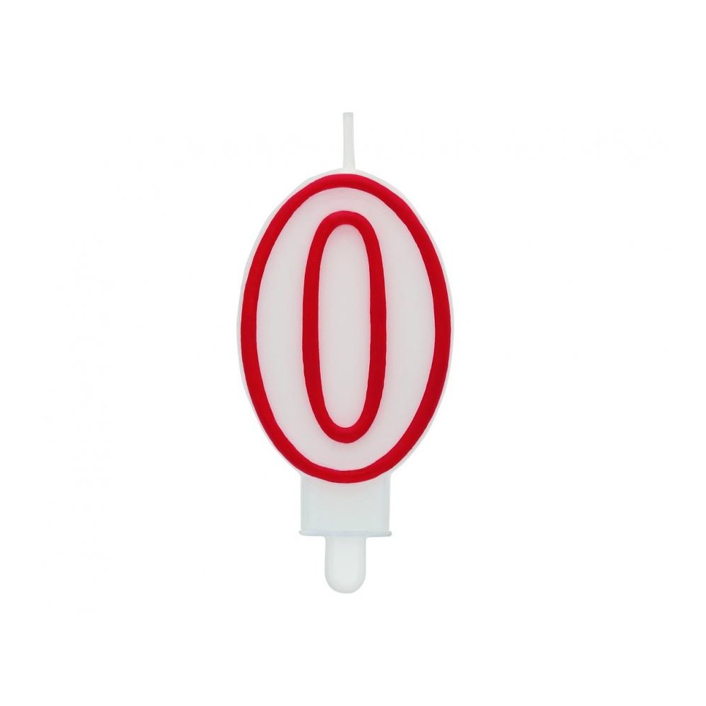 Świeczka cyferka "0", czerwony kontur 7 cm