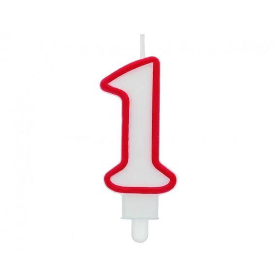 Świeczka cyferka "1", czerwony kontur 7 cm