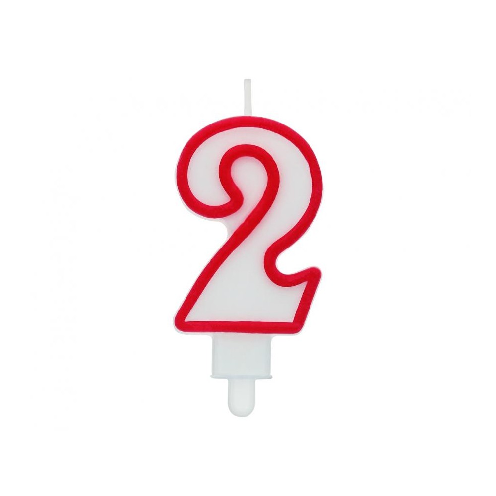 Świeczka cyferka "2", czerwony kontur 7 cm