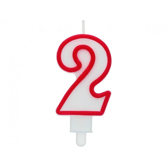 Świeczka cyferka "2", czerwony kontur 7 cm