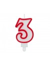 Świeczka cyferka "3", czerwony kontur 7 cm