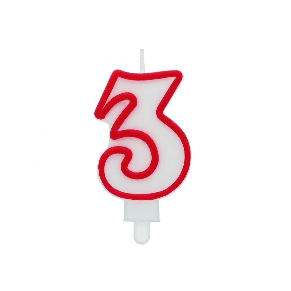 Świeczka cyferka "3", czerwony kontur 7 cm