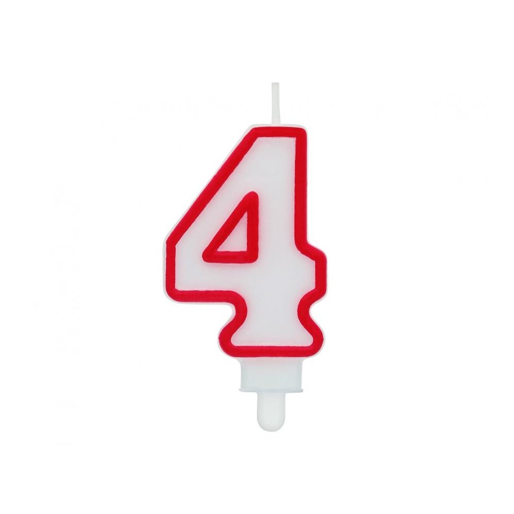 Świeczka cyferka "4", czerwony kontur 7 cm