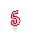 Świeczka cyferka "5", czerwony kontur 7 cm