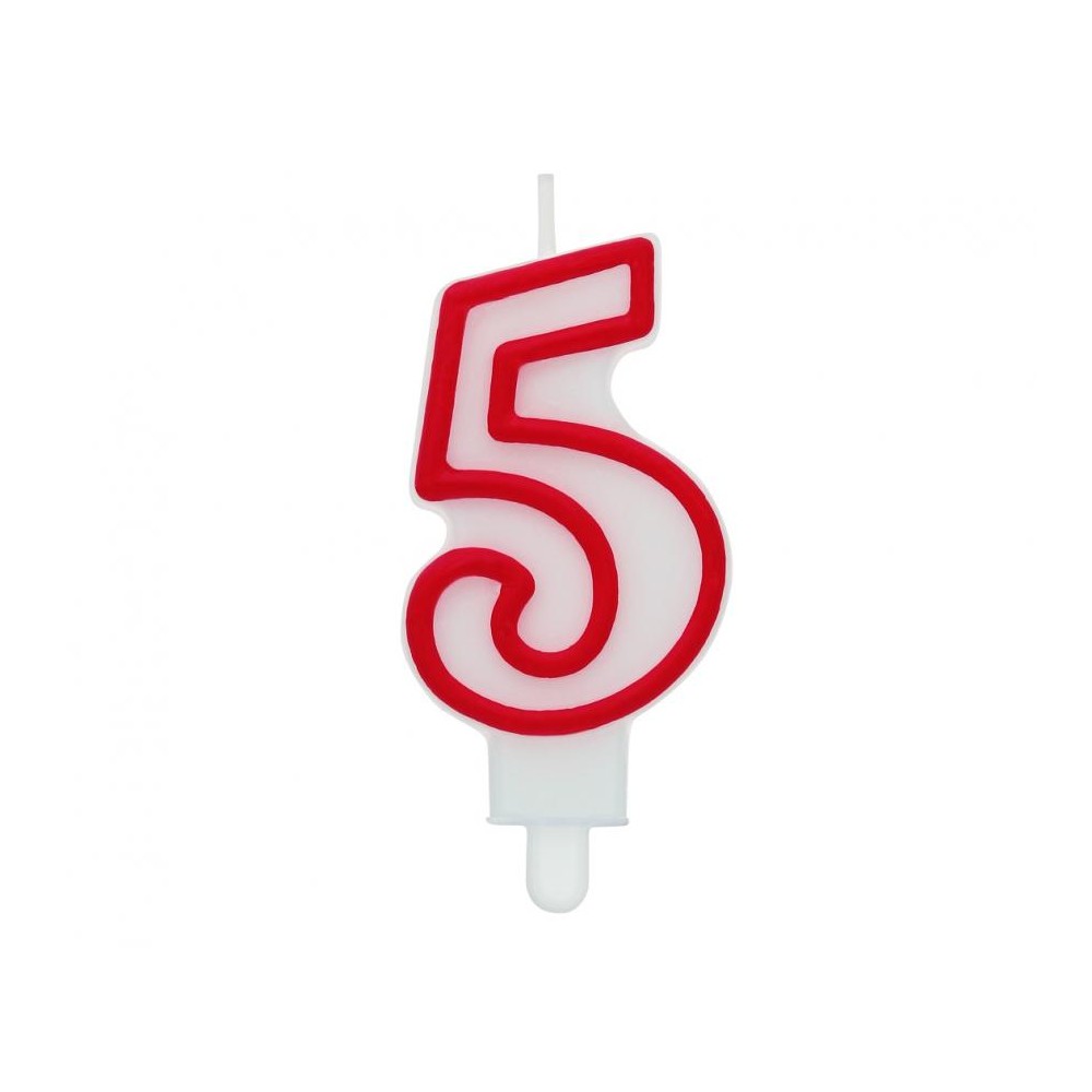 Świeczka cyferka "5", czerwony kontur 7 cm