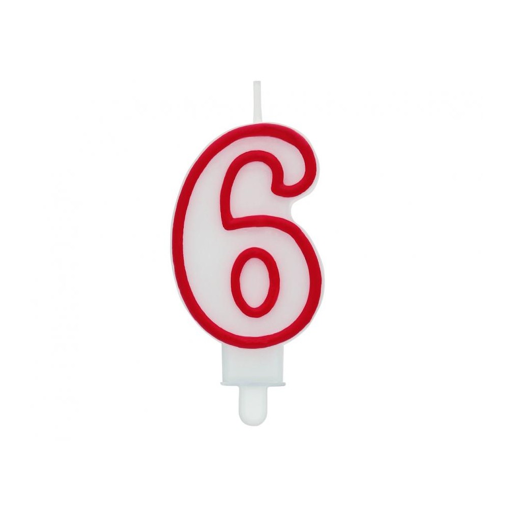 Świeczka cyferka "6", czerwony kontur 7 cm