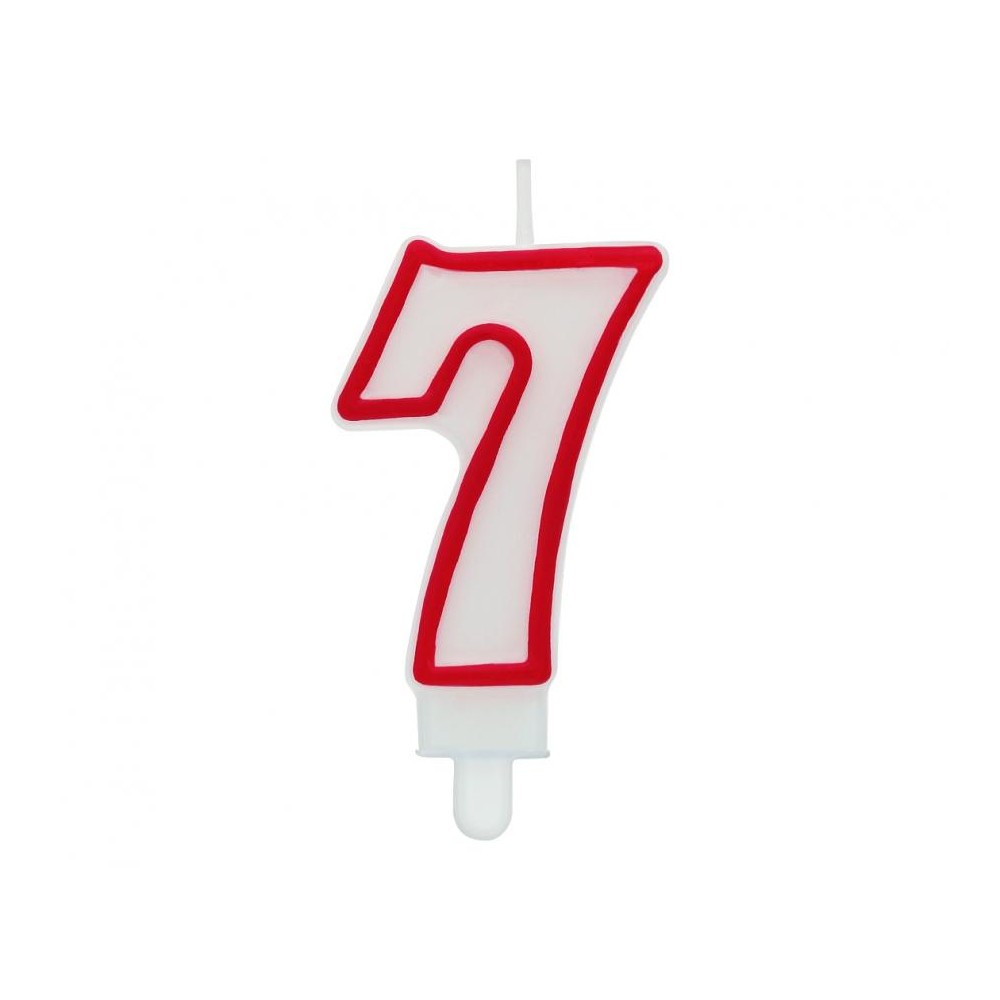 Świeczka cyferka "7", czerwony kontur 7 cm