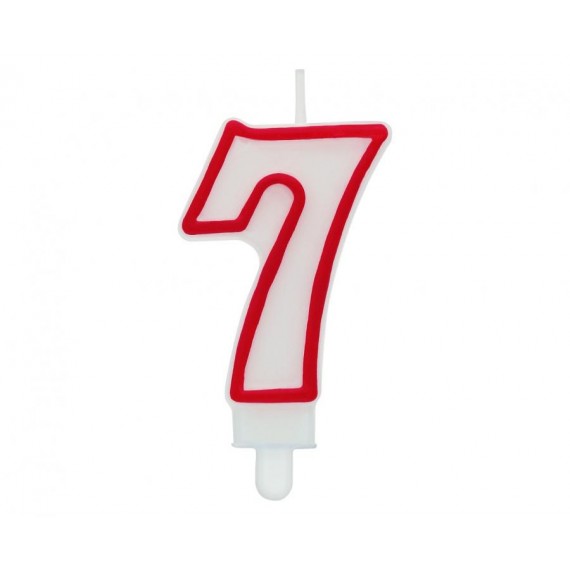 Świeczka cyferka "7", czerwony kontur 7 cm