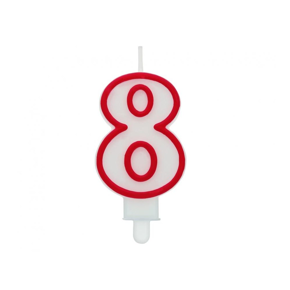 Świeczka cyferka "8", czerwony kontur 7 cm