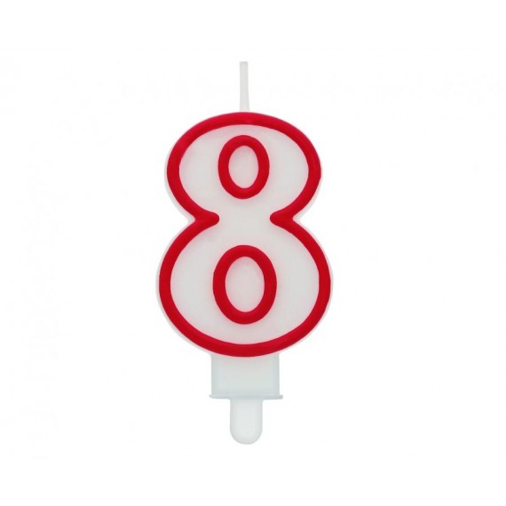 Świeczka cyferka "8", czerwony kontur 7 cm