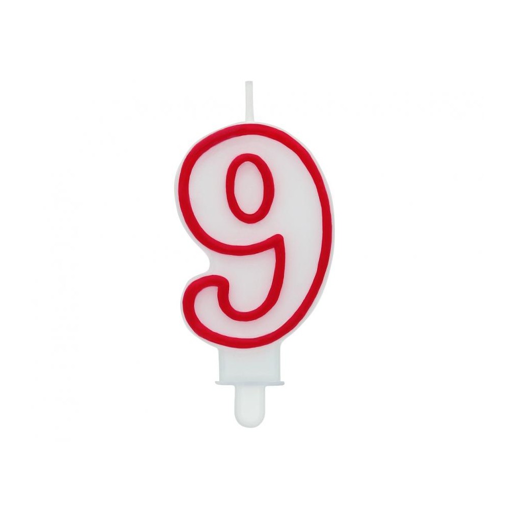 Świeczka cyferka "9", czerwony kontur 7 cm