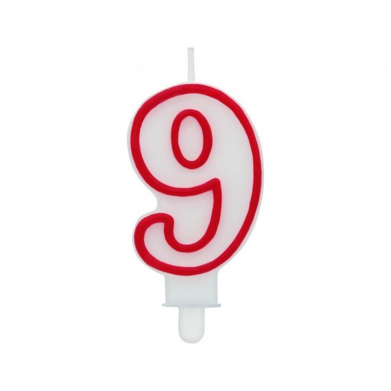 Świeczka cyferka "9", czerwony kontur 7 cm