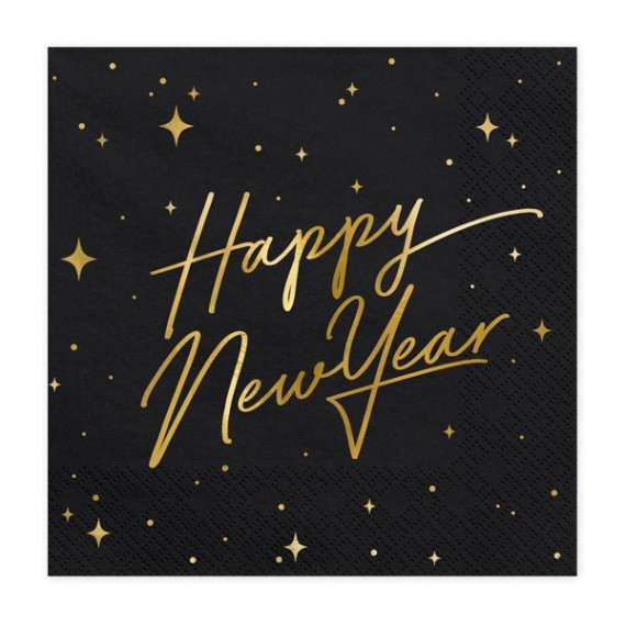 Serwetki Happy New Year, czarny, 33x33cm