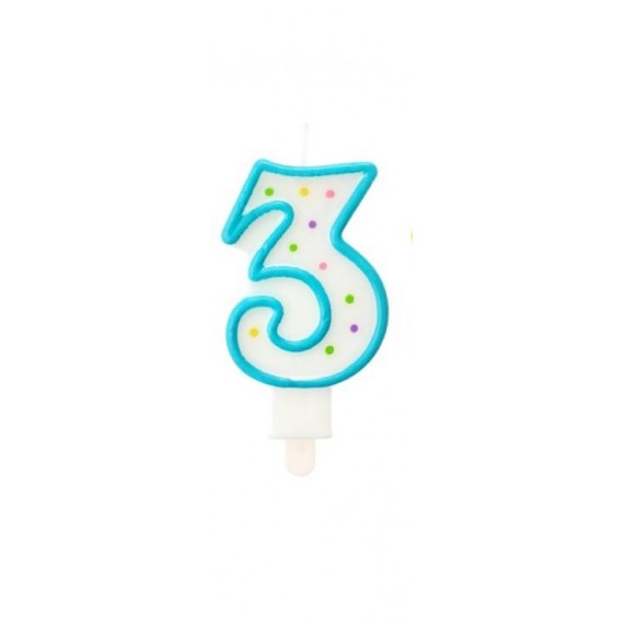 Świeczka cyferka z kropeczkami 3, 7.5 cm