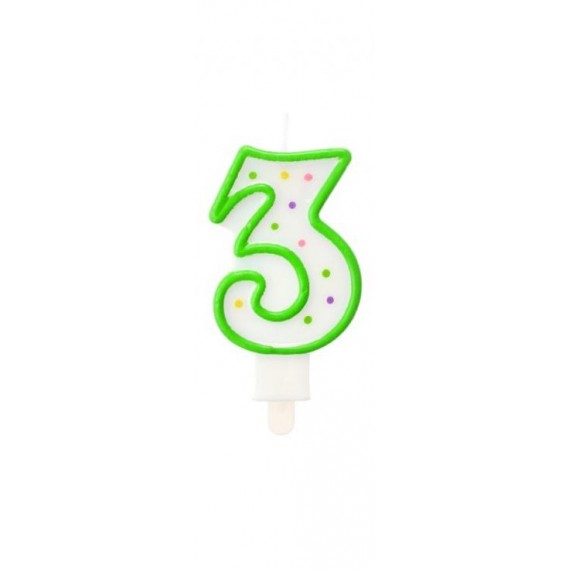 Świeczka cyferka z kropeczkami 3, 7.5 cm