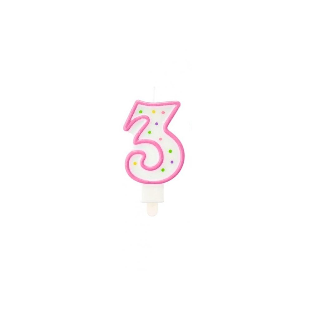Świeczka cyferka z kropeczkami 3, 7.5 cm